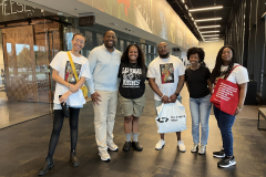 Chinyere Neal (left), Pastor Cameron Thomas, Dana Green, Vincentt Sutton, Chanah Dunbar, and Jasmine Sears at the Legacy Museum