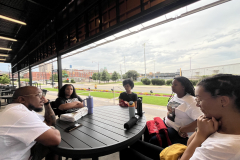 Vincentt Sutton (left), Dana Green, Chanah Dunbar, Jasmine Sears, and Chinyere Neal debrief after visiting the Legacy Sites
